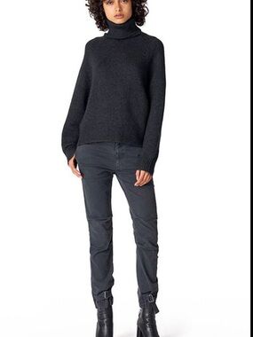 Nili Lotan Washed Black Utility Trousers with Hem Straps